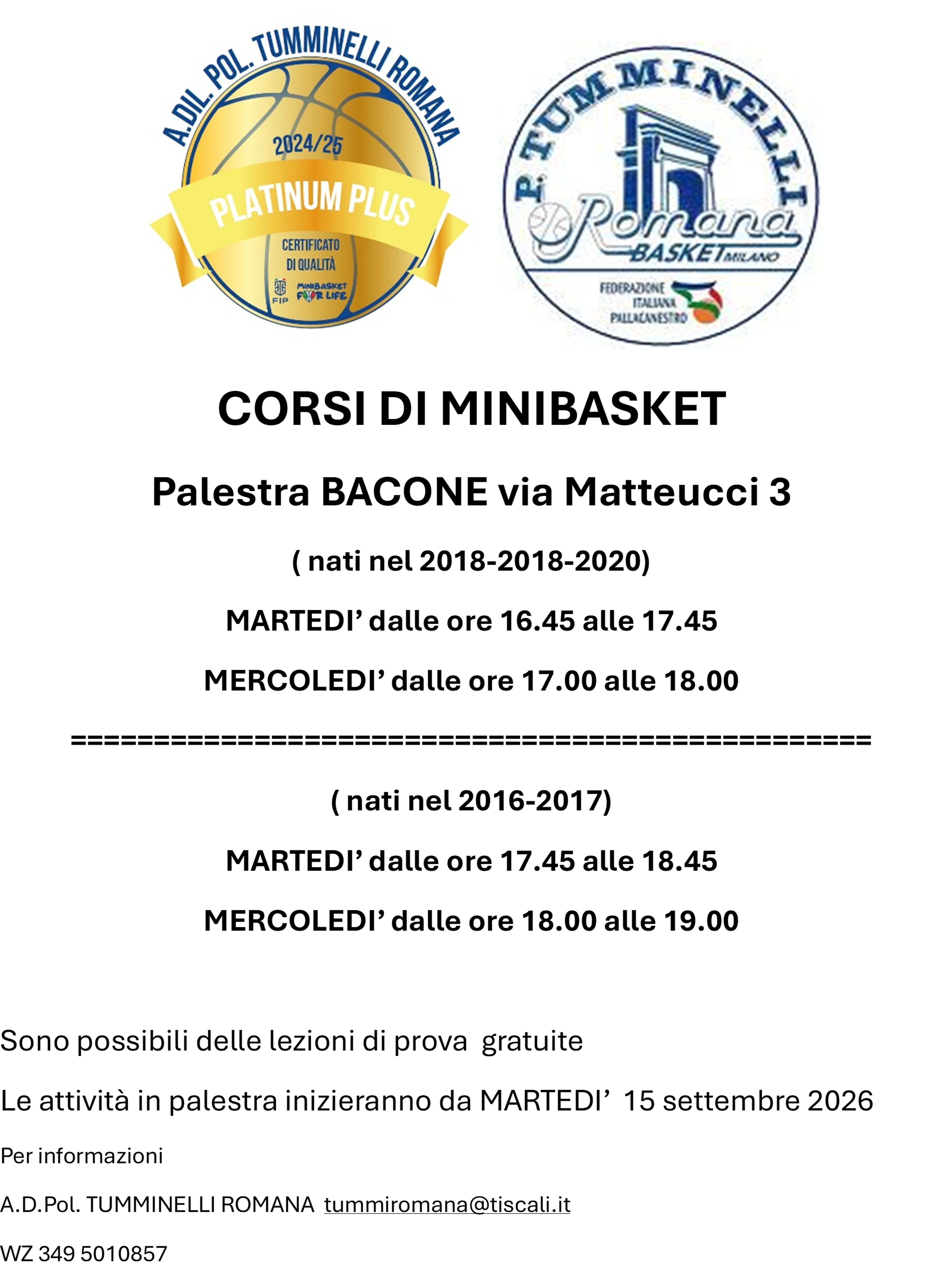 Corsi minibasket Bacone